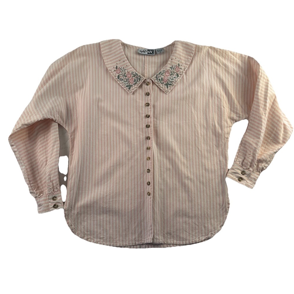 Krazy Kat White Pink Floral Button Down Top Women's M Y2K Coquette Fairycore‎